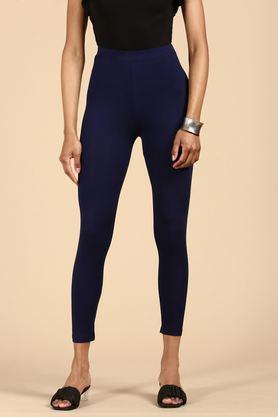 solid ankle length viscose women's leggings - navy