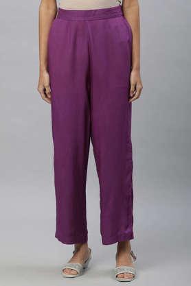 solid ankle length viscose women's palazzo - purple