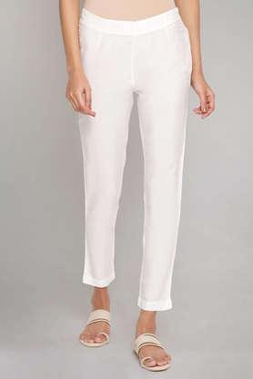 solid ankle length viscose women's pant - ecru