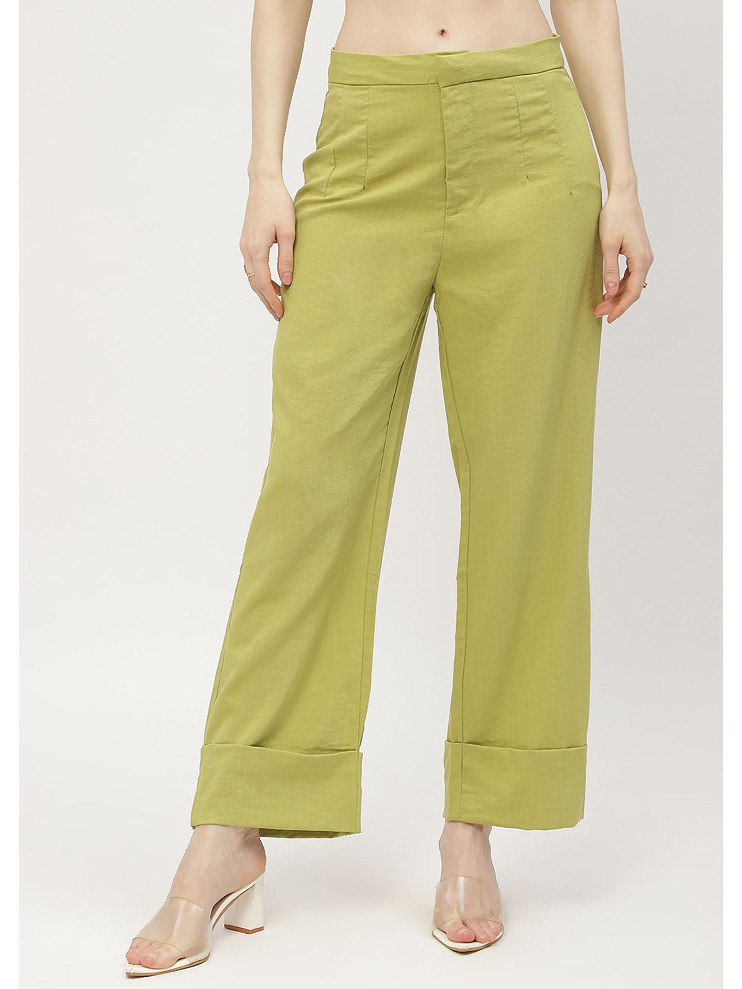 solid apple green folded hem trouser