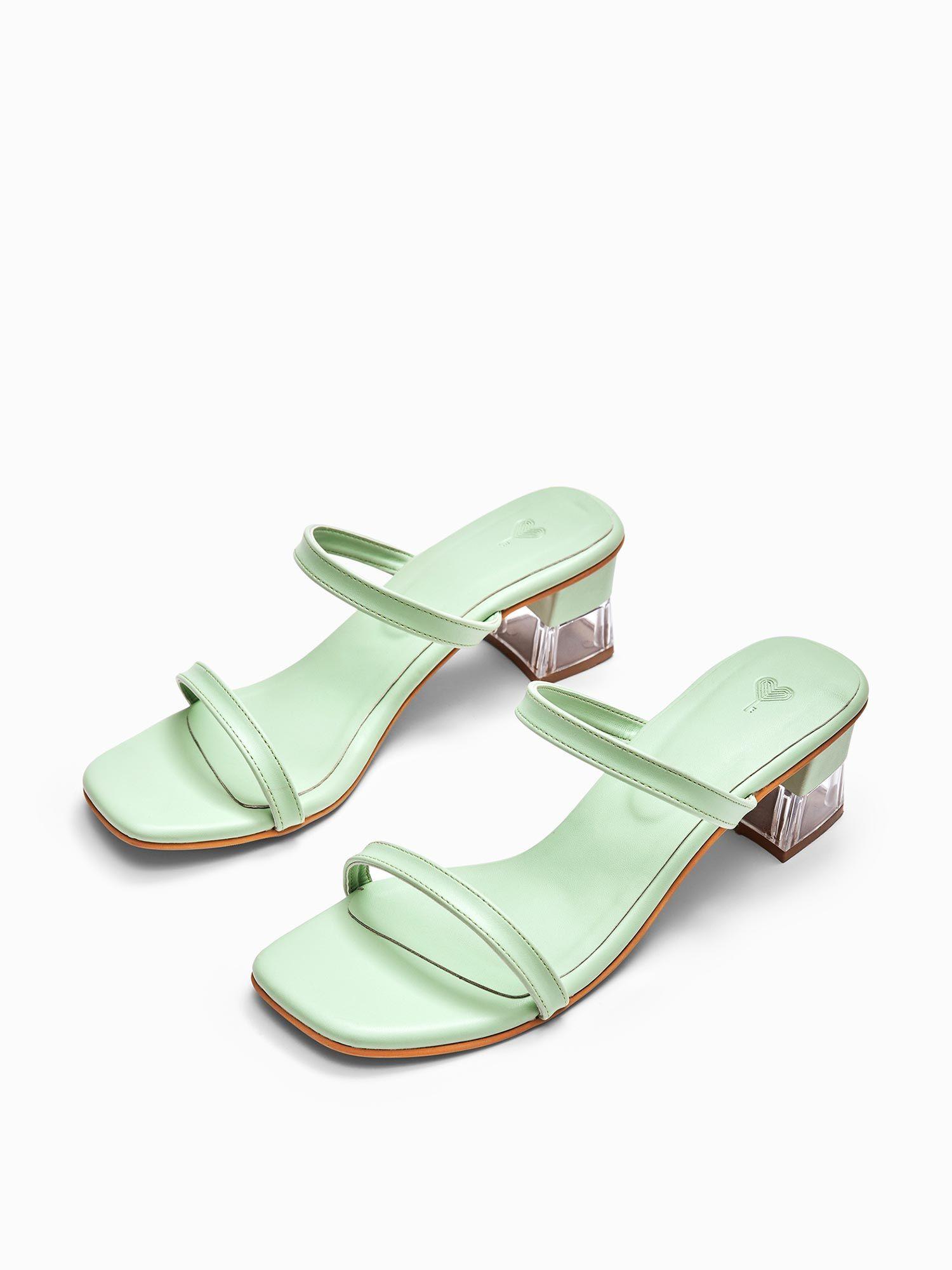 solid aqua double strap glass heels