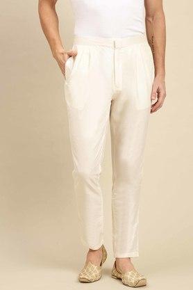 solid art silk regular fit mens payjama style pant - cream