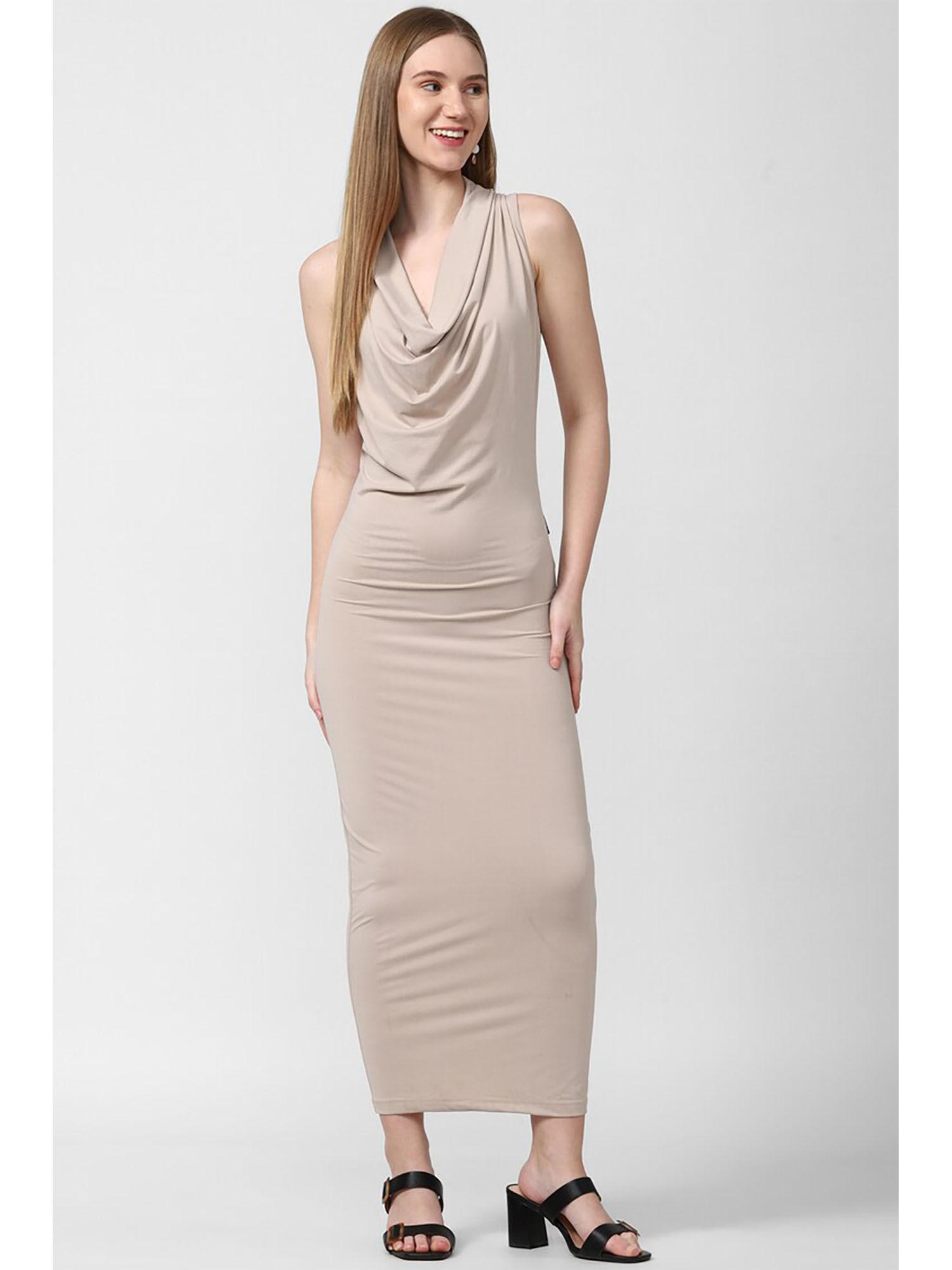 solid beige bodycon maxi dress