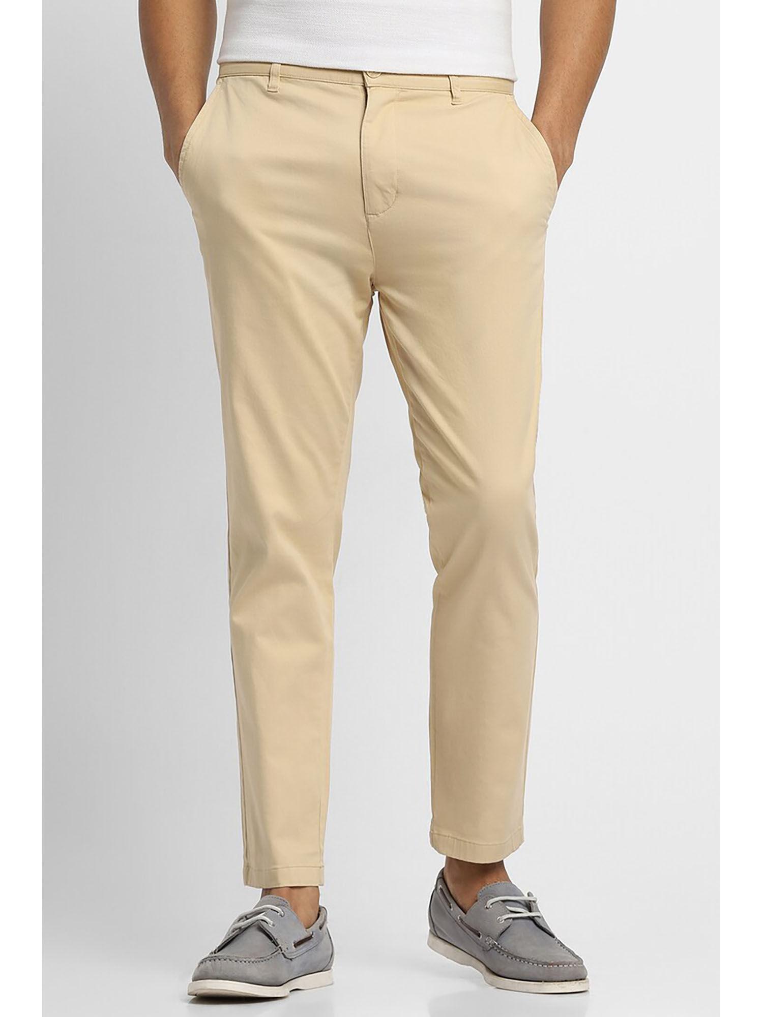 solid beige casual trousers