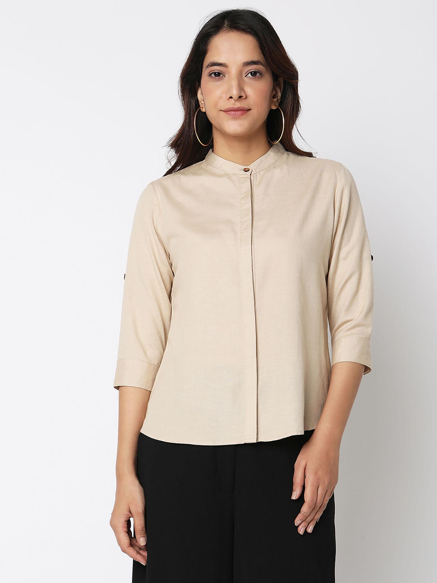 solid beige high low shirt