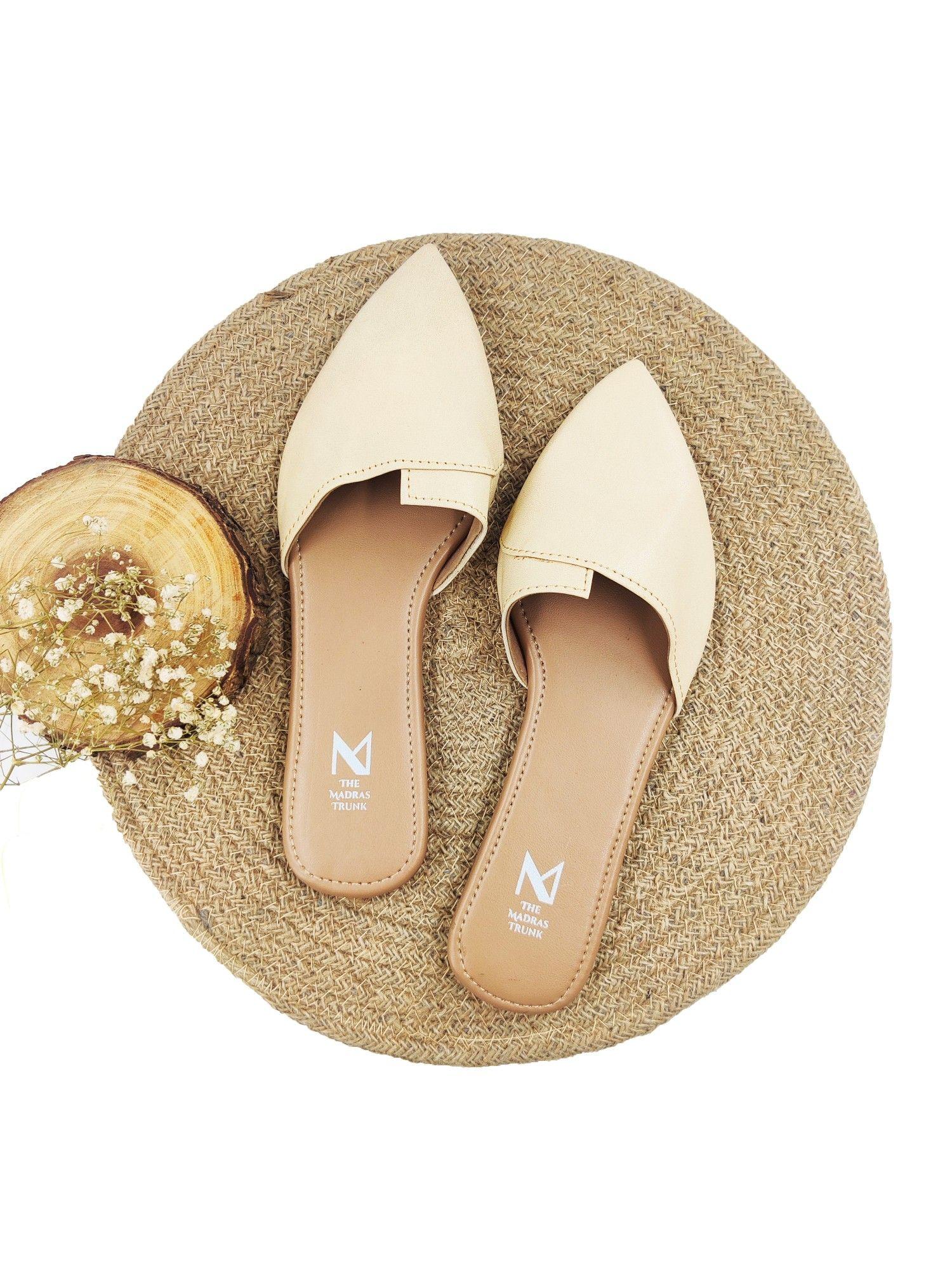 solid beige mules