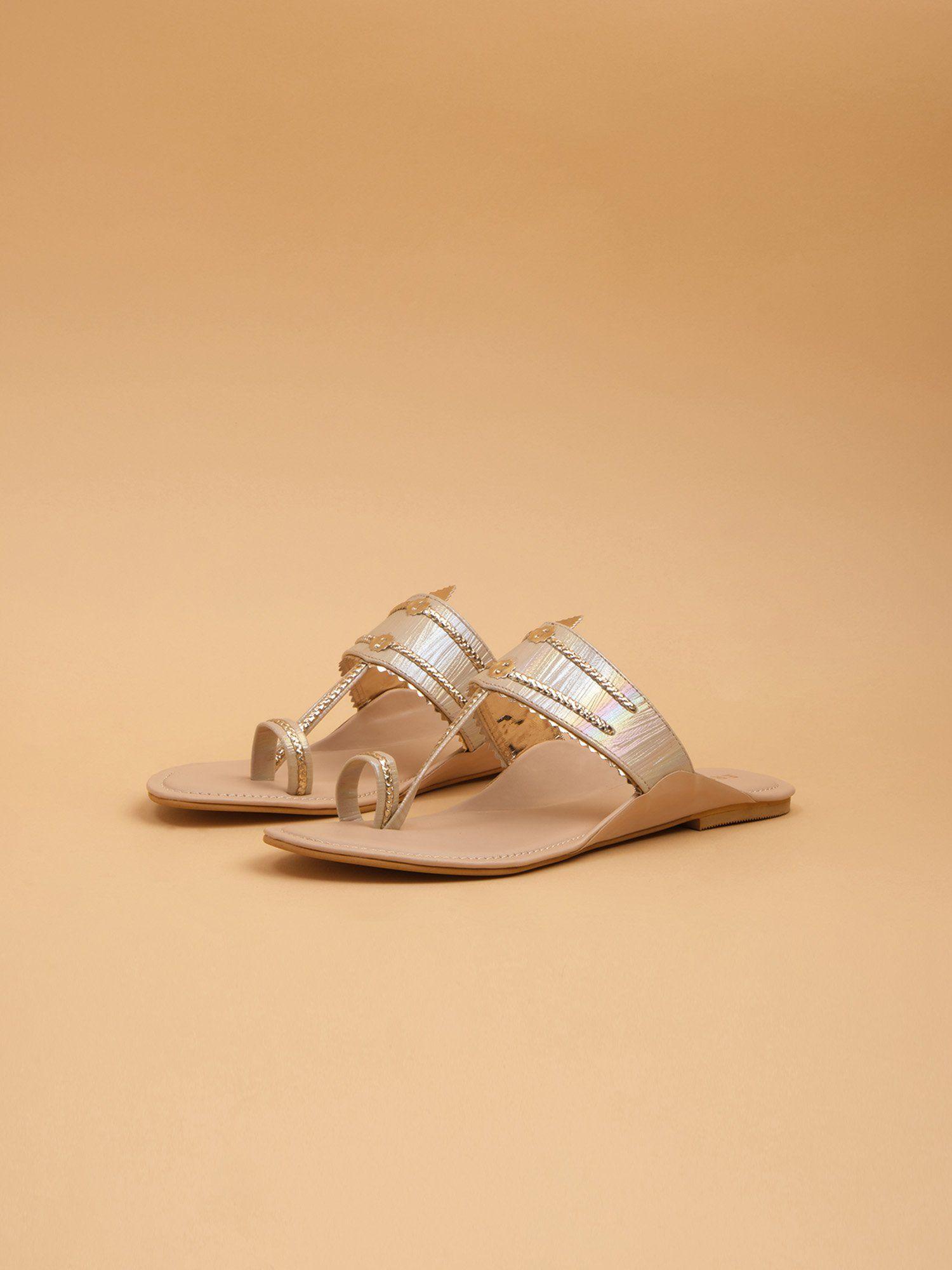 solid beige raya kolhapuri flats