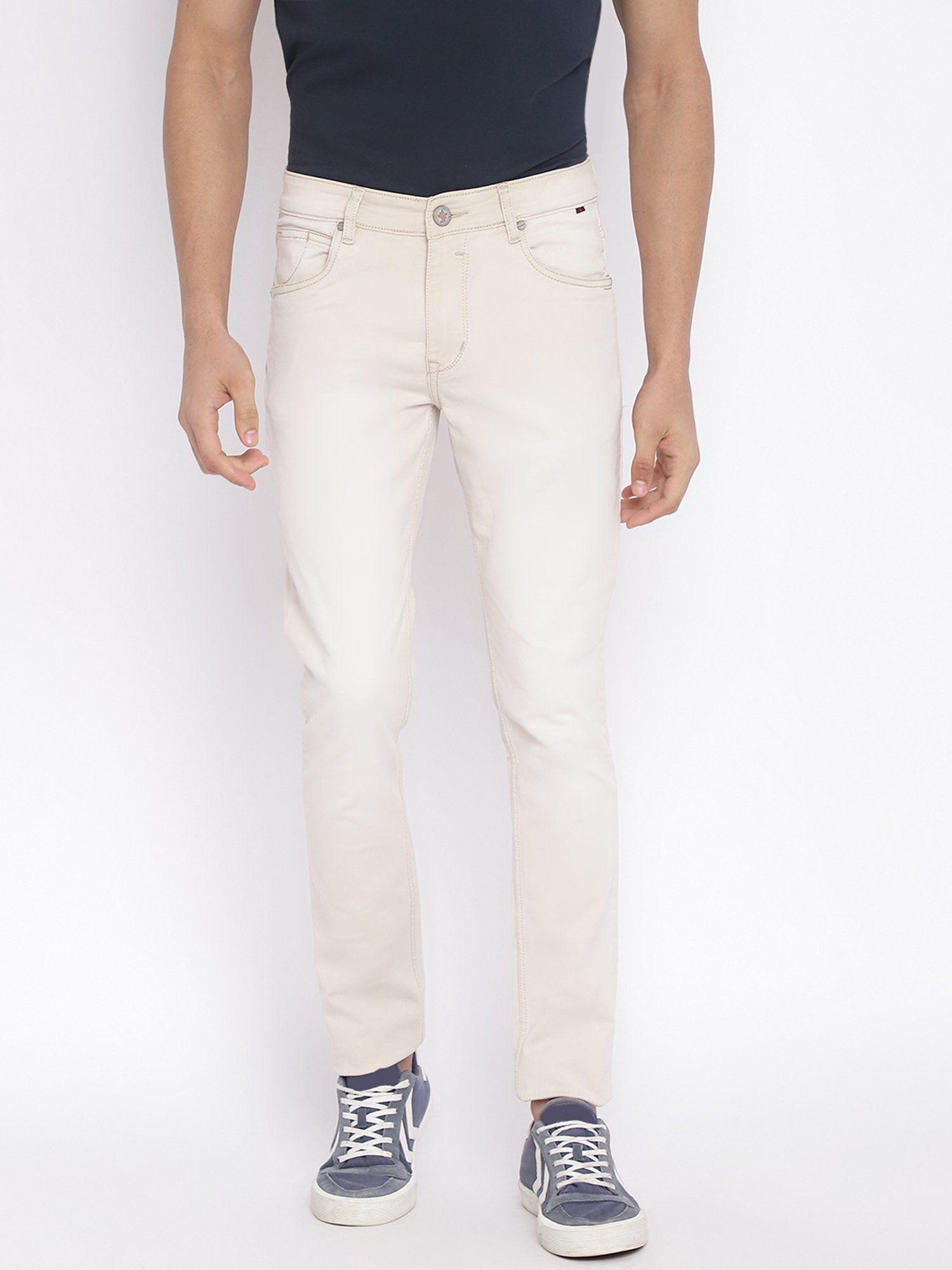 solid beige regular fit denim jeans