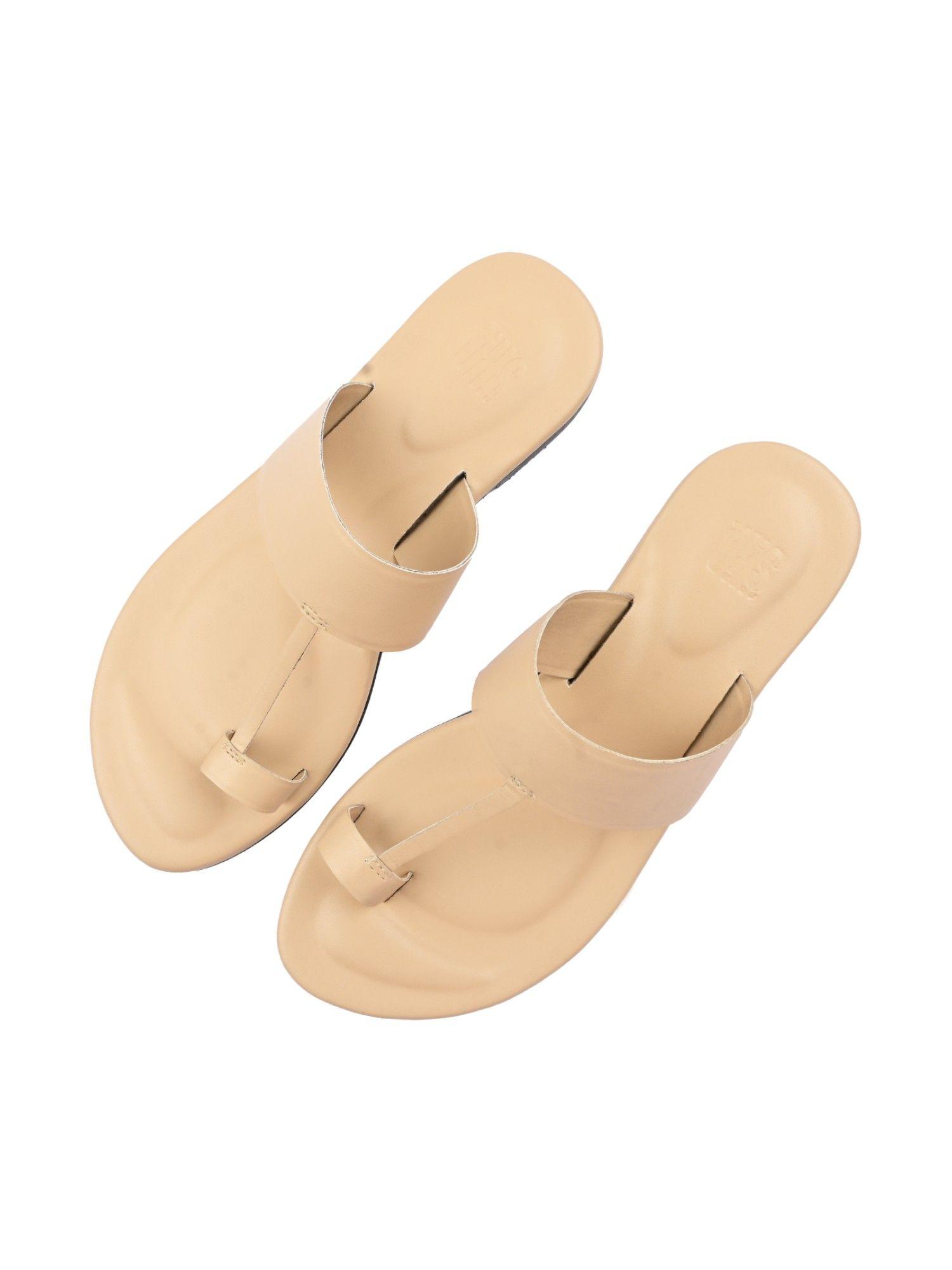 solid beige single toe sandal for women