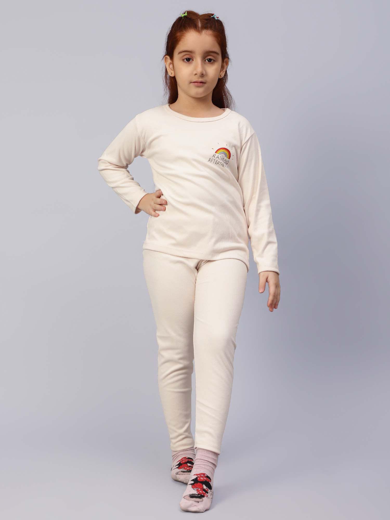 solid beige t-shirt with pants for girls (set of 2)