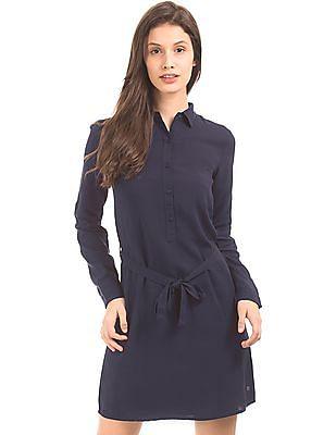 solid belted shirt dress