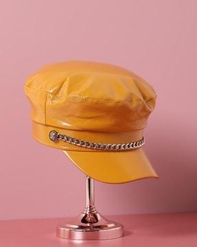 solid beret cap with chain detail