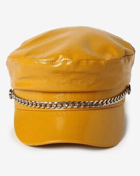 solid beret cap with chain detail