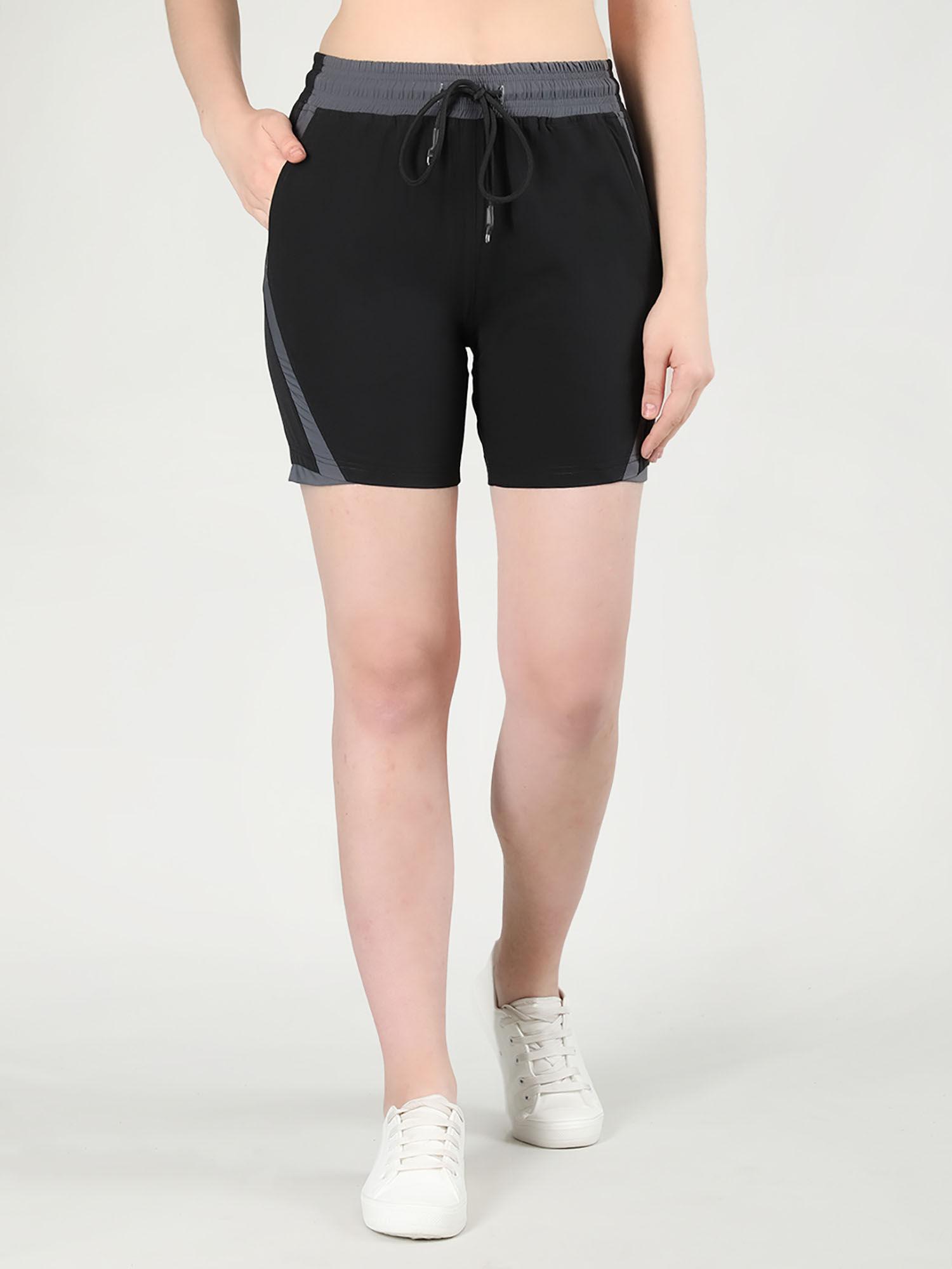 solid black activewear shorts for women