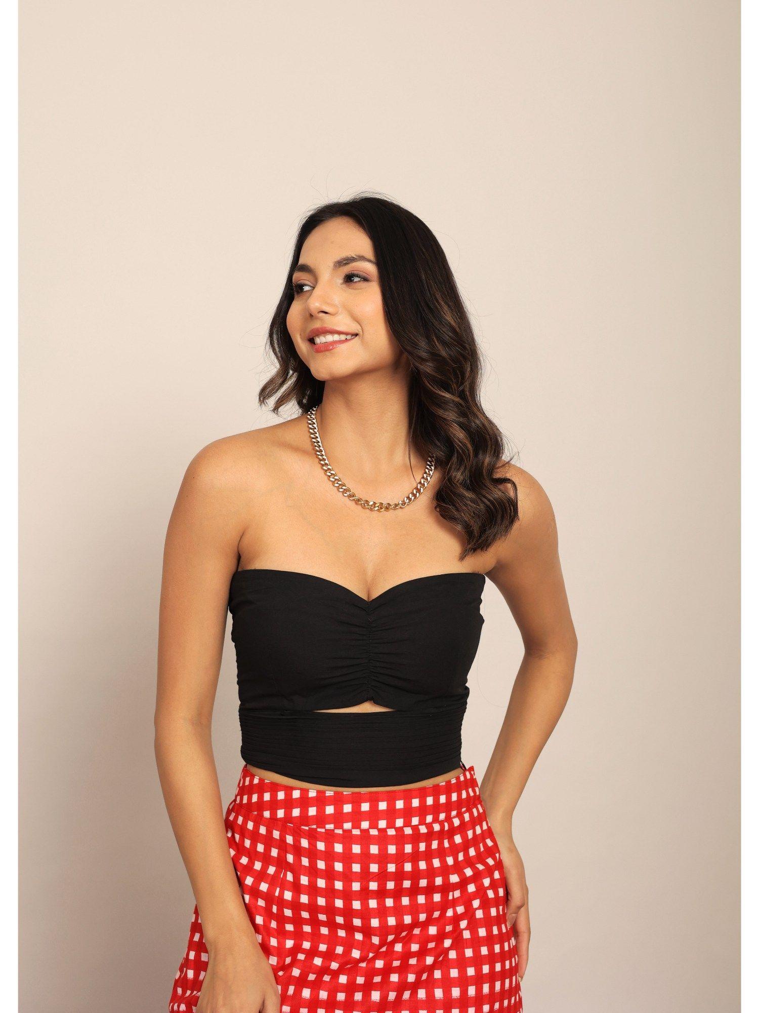 solid black bust fitted crop top