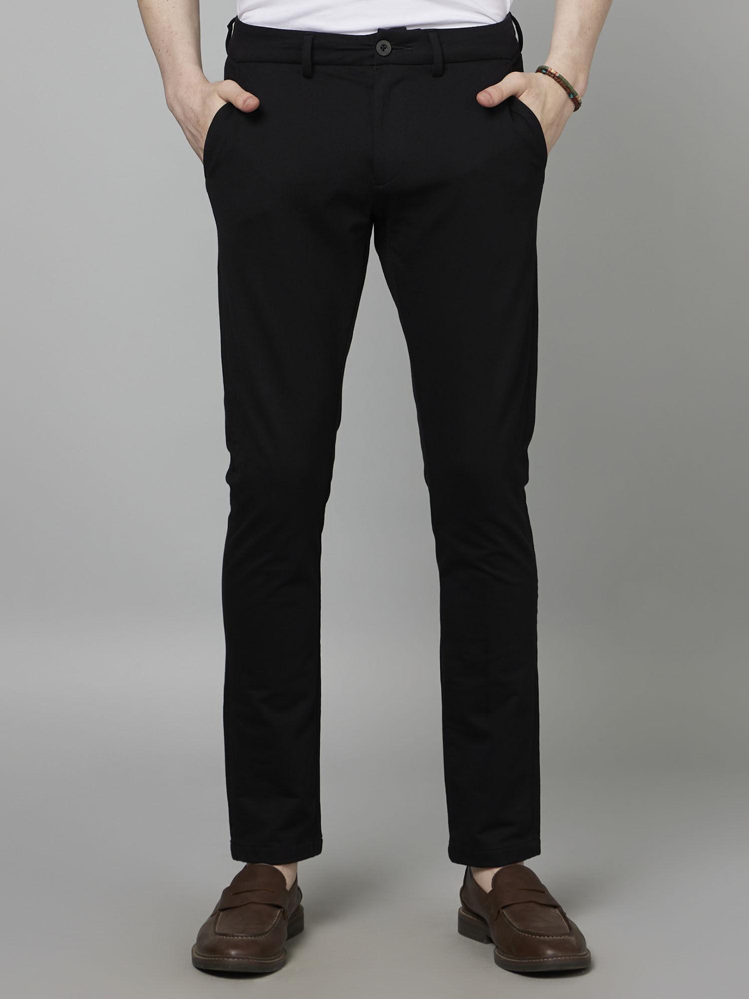 solid black cotton knit chinos pant