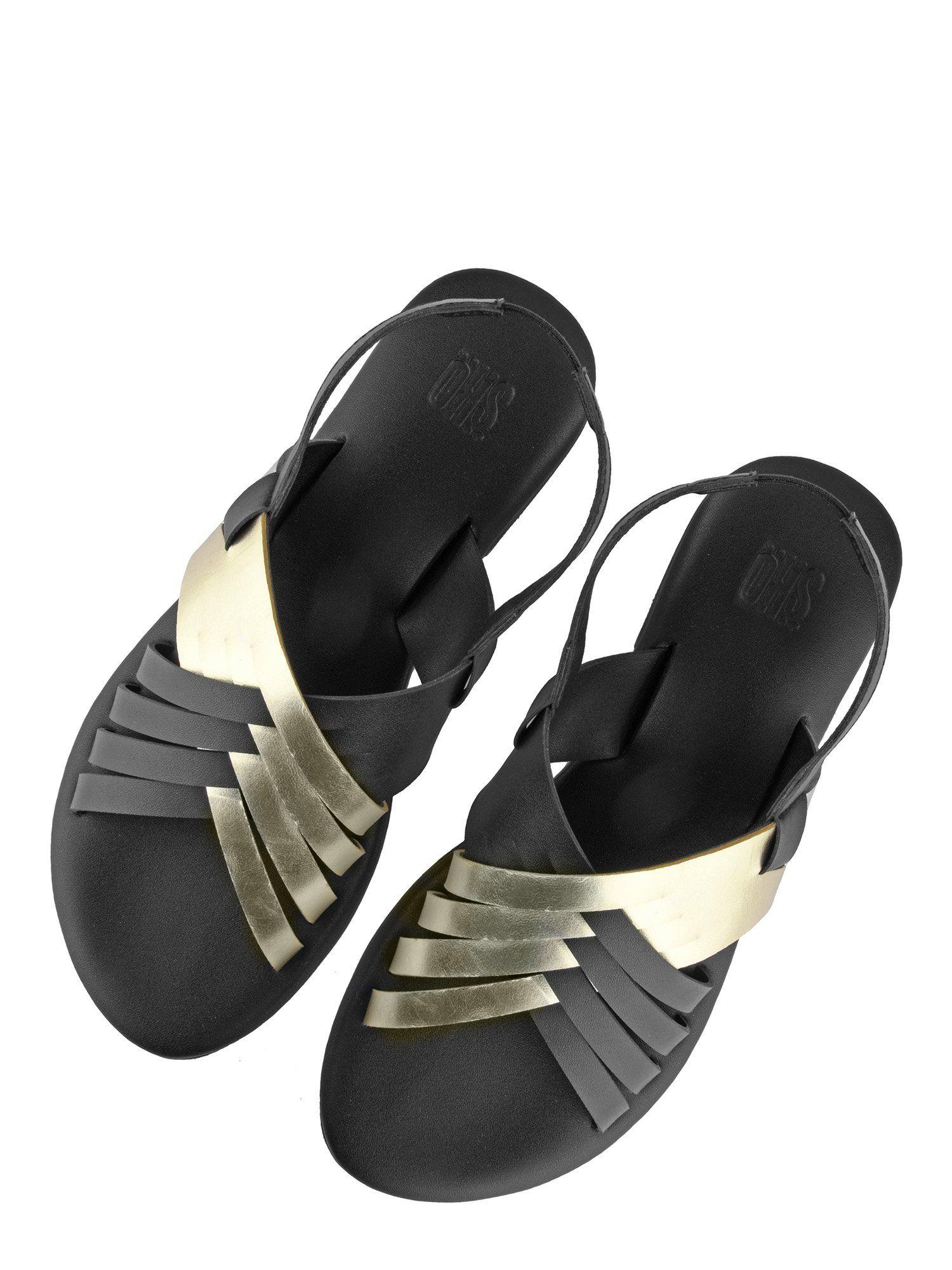 solid black gold criss cross sandals