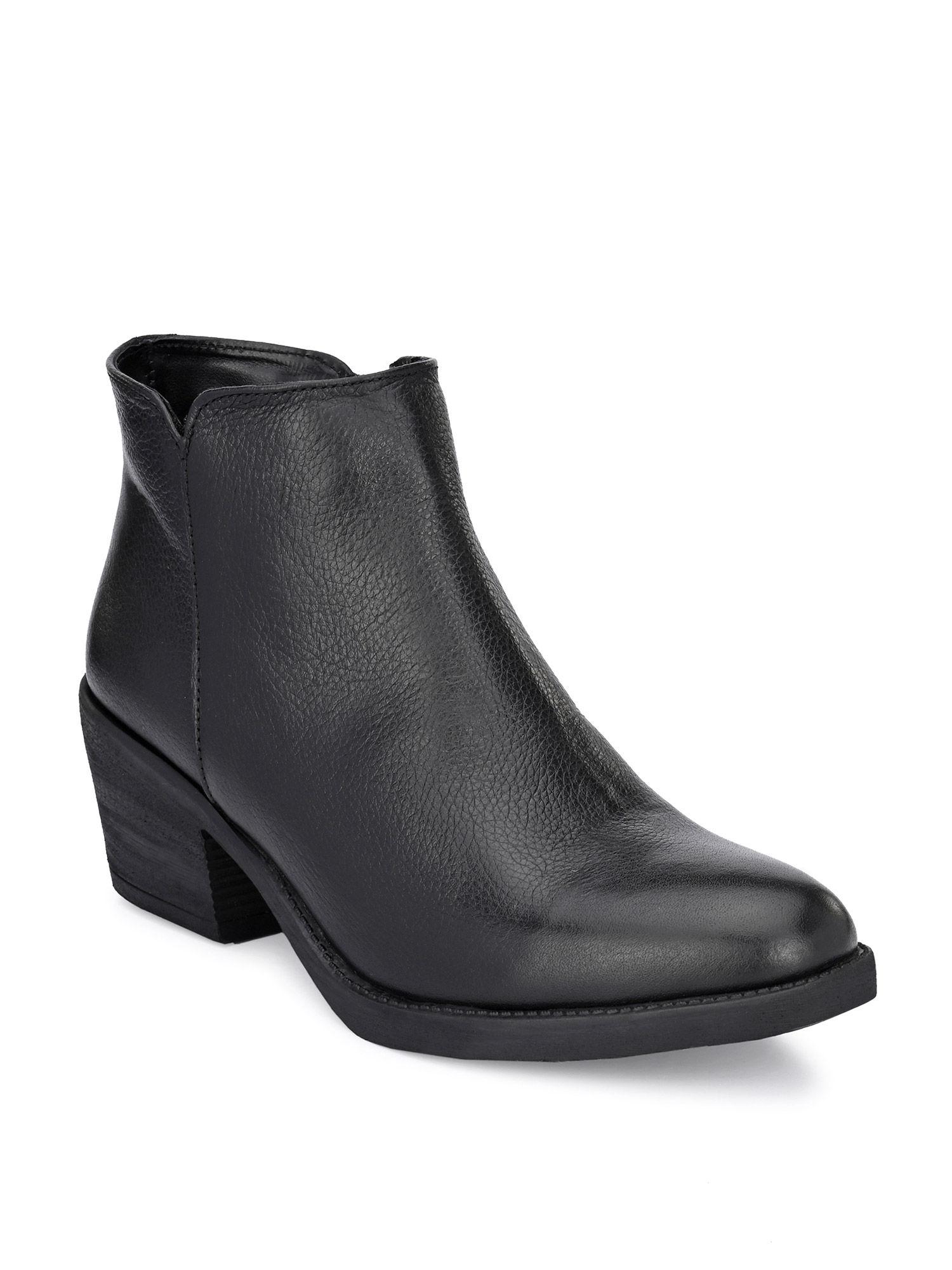 solid black leather ankle boot