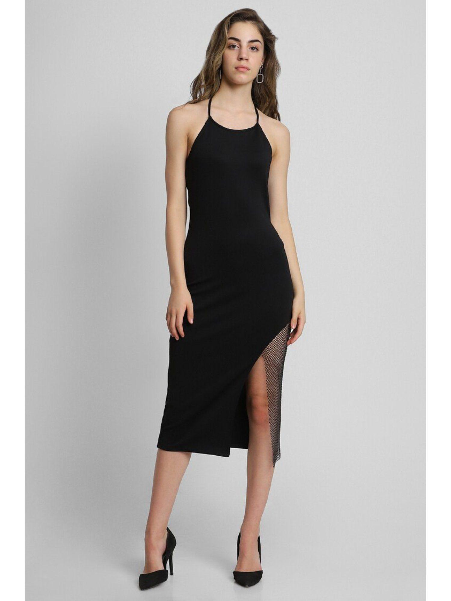 solid black midi dress