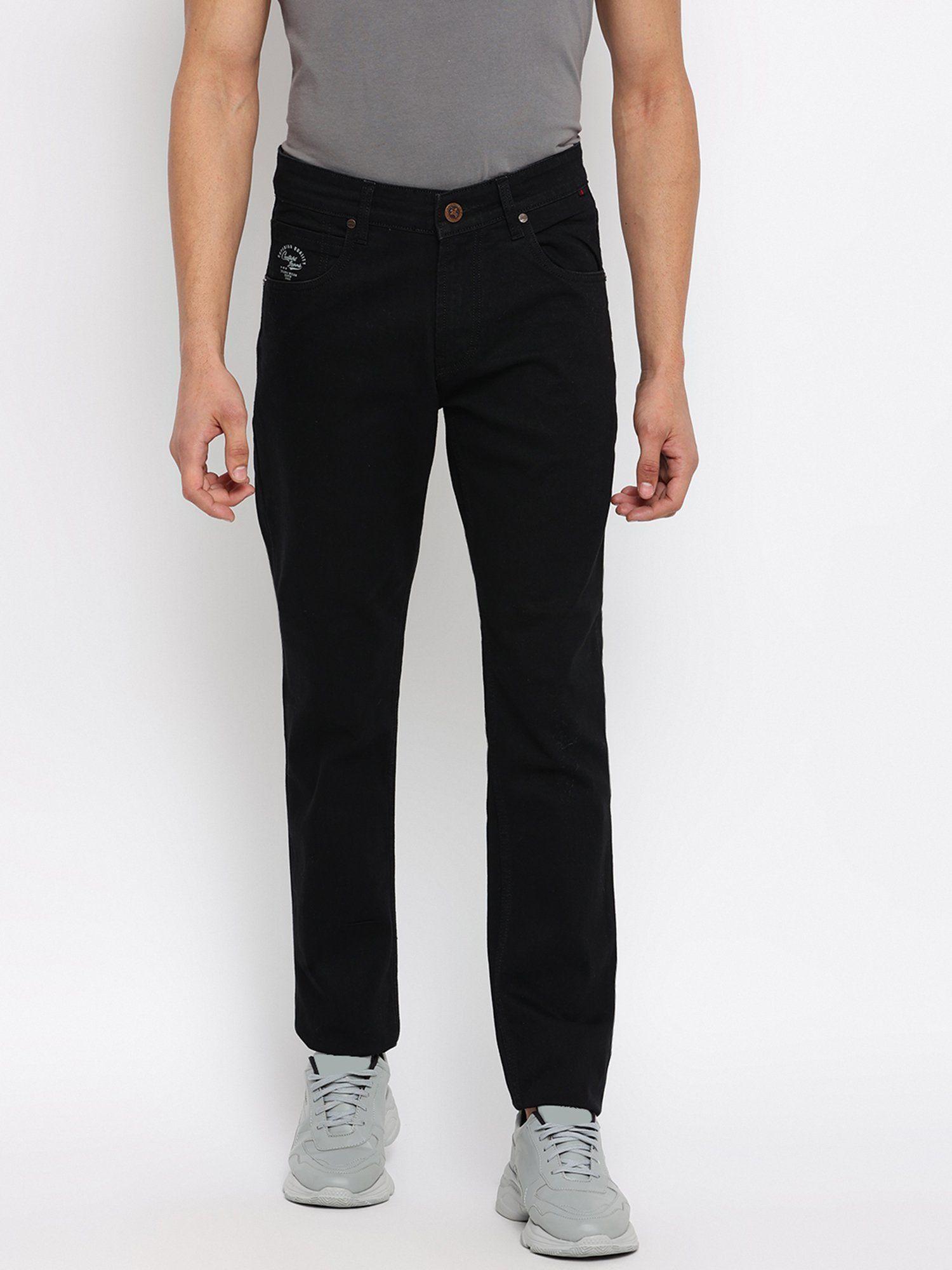 solid black regular fit denim jeans