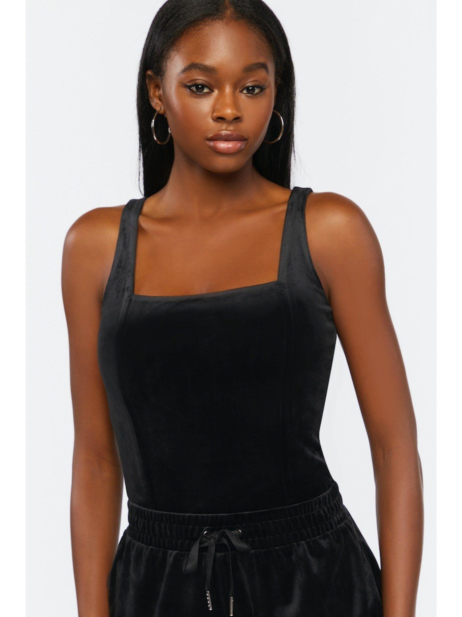 solid black square neck bodysuits