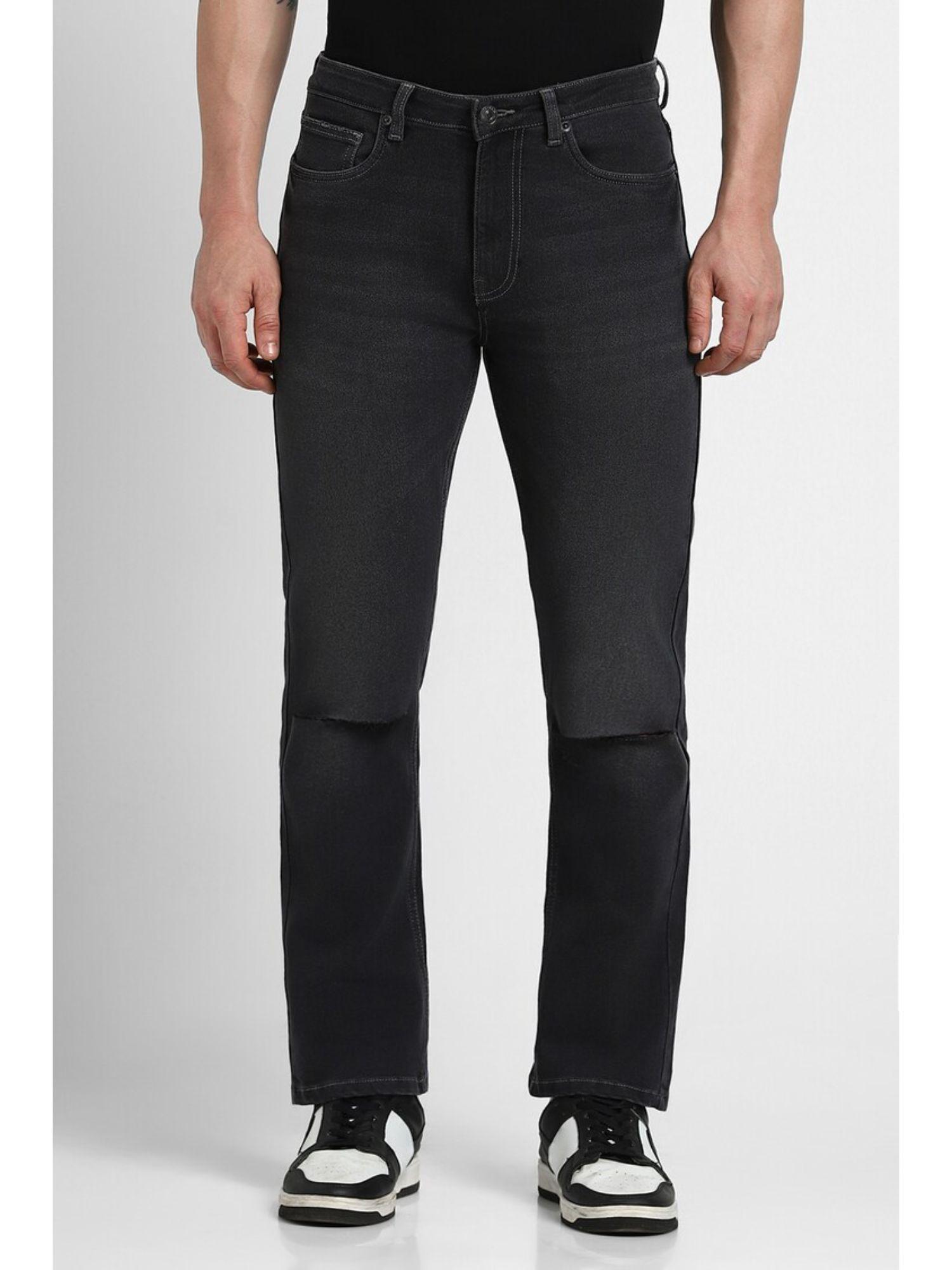 solid black straight fit jeans