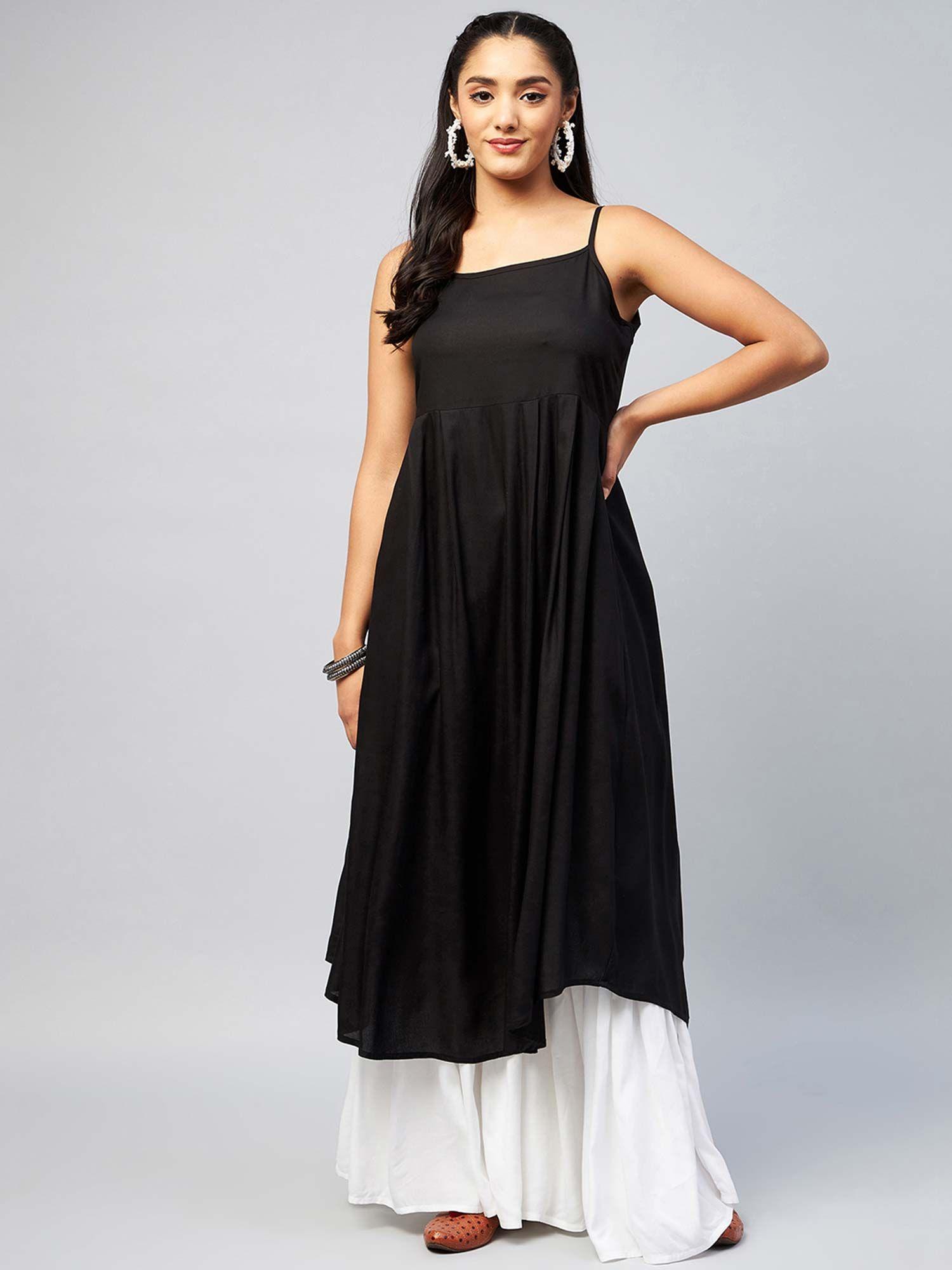 solid black strappy kurta