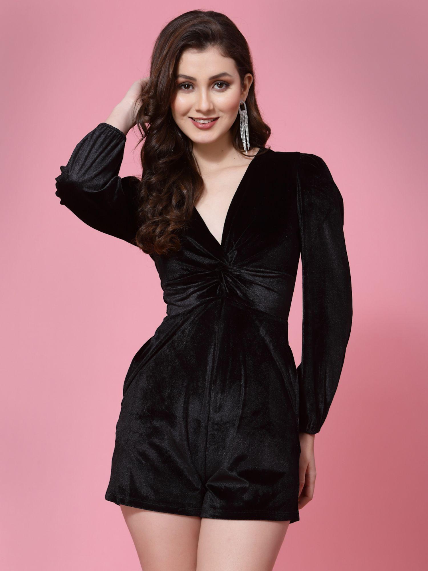 solid black velvet playsuit