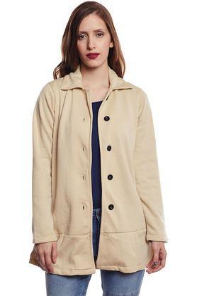 solid blended collared women's coat - brown
