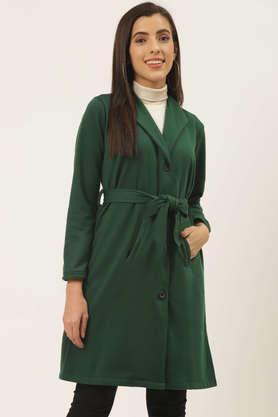 solid blended collared women's coat - green