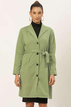 solid blended collared women's coat - olive