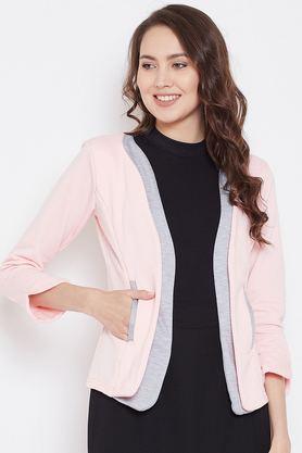 solid blended collared women's coat - pink