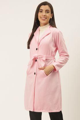 solid blended collared women's coat - pink