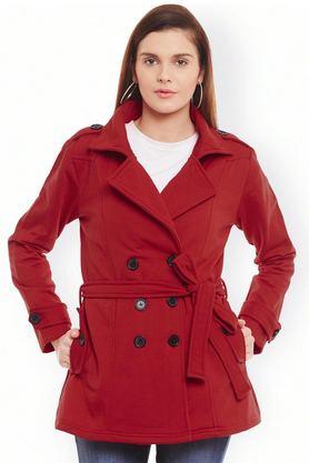 solid blended collared women's coat - red