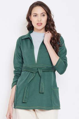 solid blended collared women's coat - teal