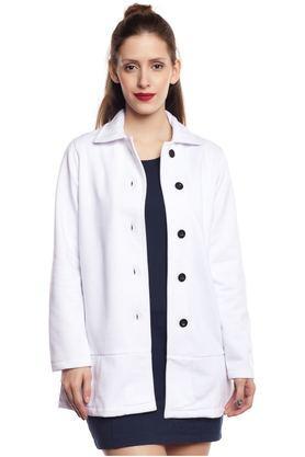 solid blended collared women's coat - white