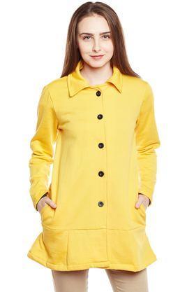 solid blended collared women's coat - yellow