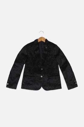 solid blended fabric collared boys blazer - navy