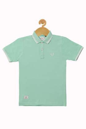 solid blended fabric collared boys t-shirt - cyprus green