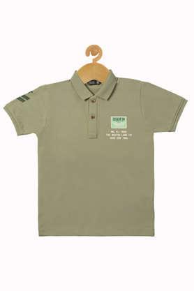 solid blended fabric collared boys t-shirt - olive