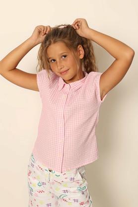 solid blended fabric collared girls shirt - pink