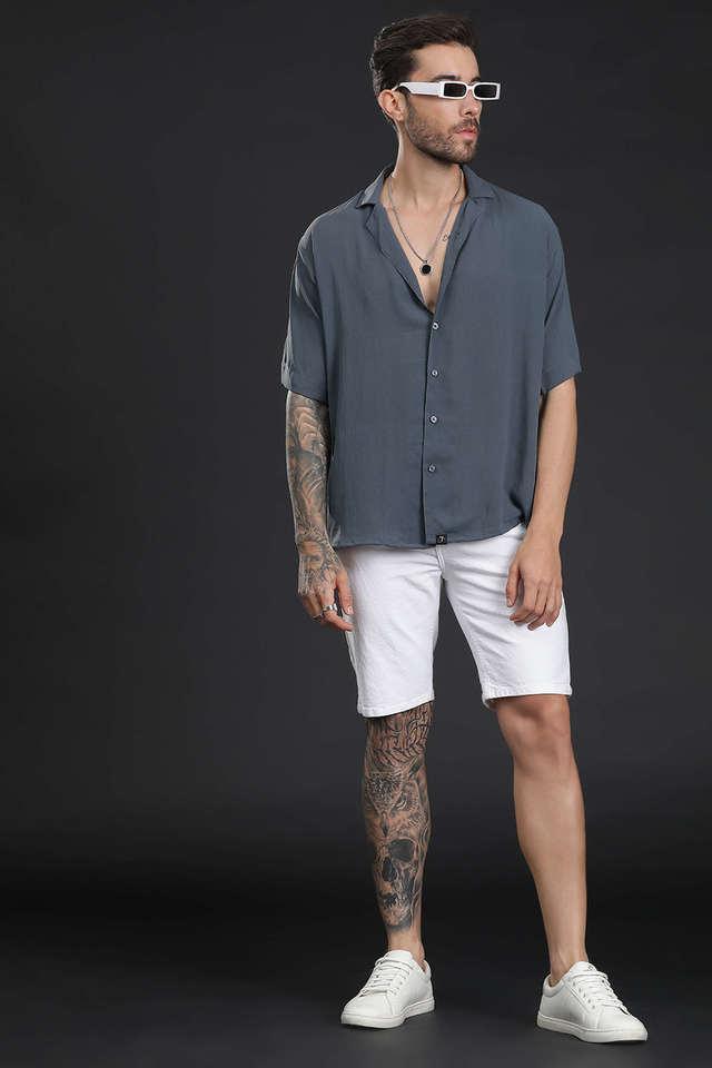 solid blended fabric oversized fit mens casual oversized shirt