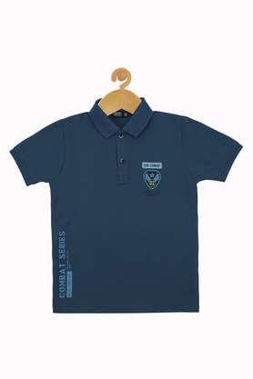 solid blended fabric polo boys t-shirt - blue