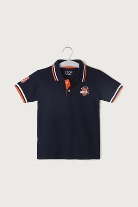 solid blended fabric polo boys t-shirt - navy