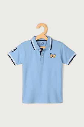 solid blended fabric polo boys t-shirt - powder blue