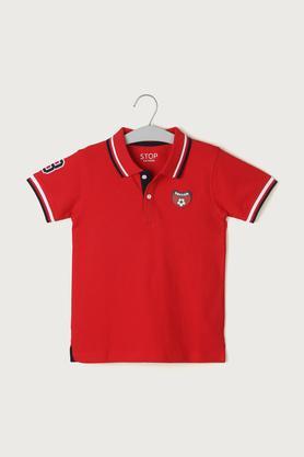 solid blended fabric polo boys t-shirt - red