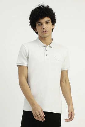 solid blended fabric polo men's t-shirt - natural