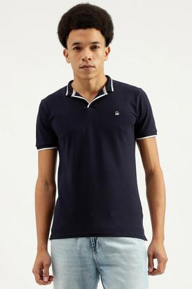 solid blended fabric polo men's t-shirt - navy