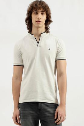 solid blended fabric polo men's t-shirt - white