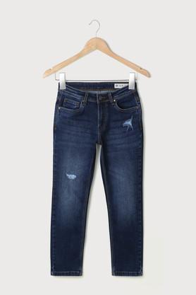 solid blended fabric regular fit boys jeans - indigo
